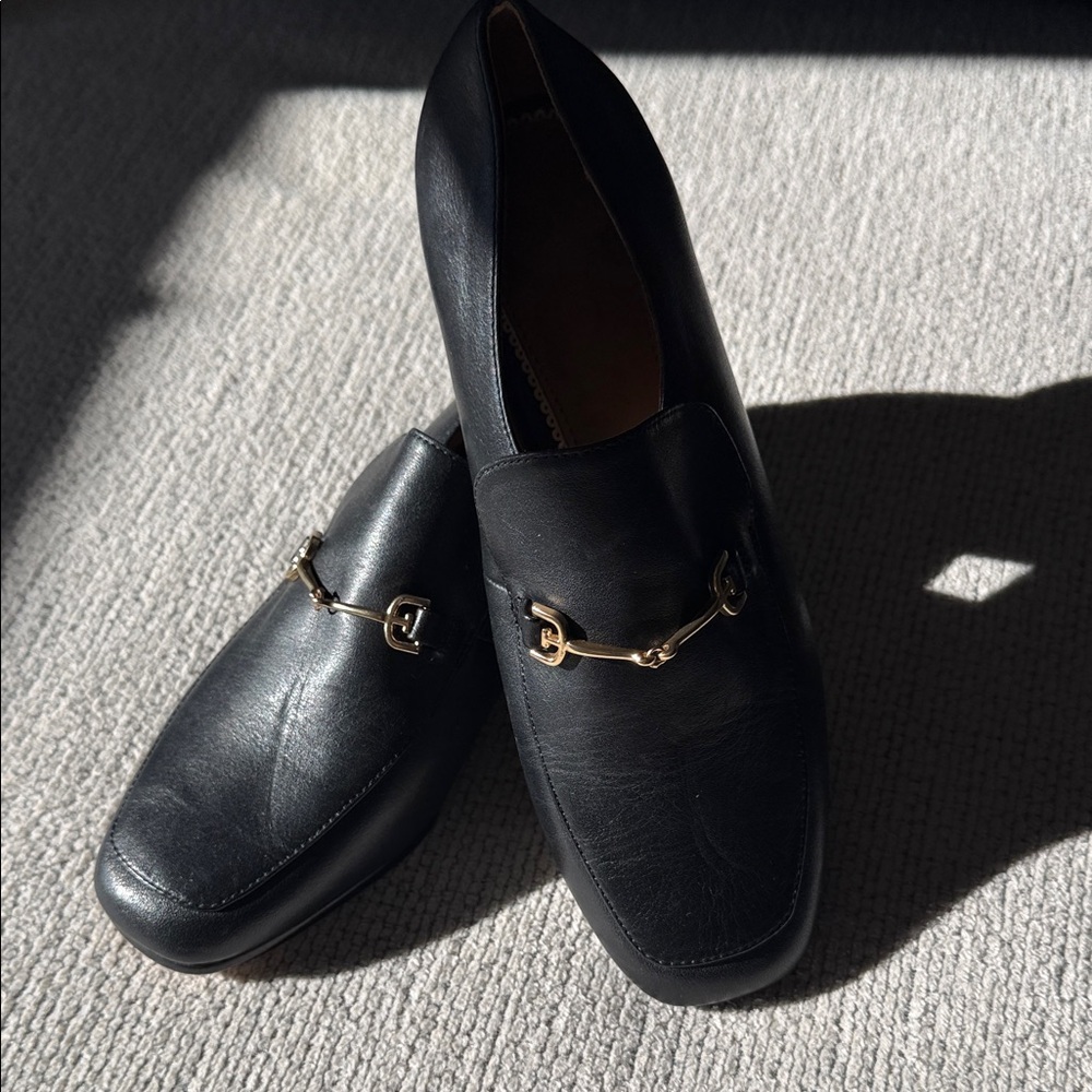 Sam Edelman Black Moccasins with Gold Detail